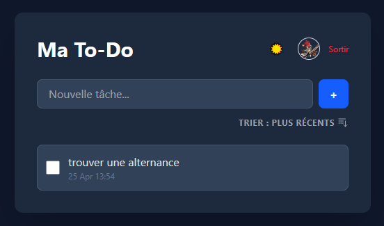 To-do list Angular en thème sombre